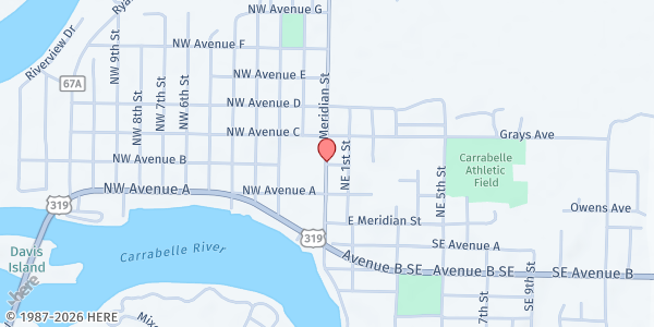 Map showing Carrabelle Food Pantry at 102 NE Ave B, Carrabelle, FL