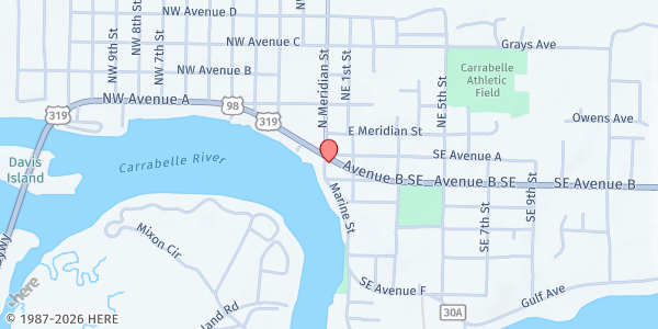 Map showing Carrabelle Food Pantry at 102 Ave. B S., Carrabelle, FL