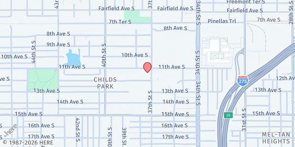 Map showing Prayer Tower Church of God at 1137 37th Street South, Childs Park, FL