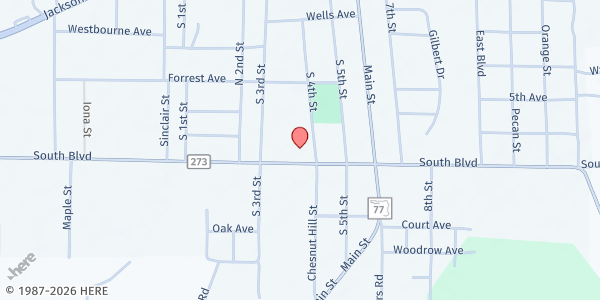 Map showing First Baptist Chipley at 1300 South Blvd., Chipley, FL