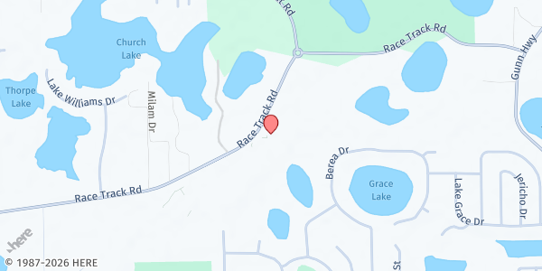 Map showing Keystone United Methodist Church at 16301 Race Track Road, Citrus Park Community, FL