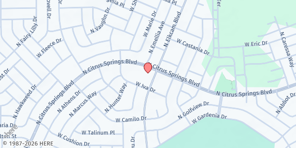 Map showing North Oak Baptist Church at 9324 N. Elkcam Blvd., Citrus Springs, FL