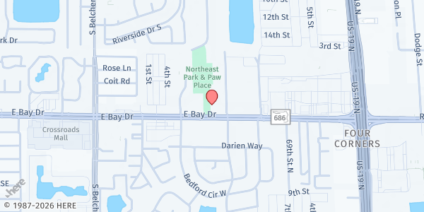 Map showing Bible Fellowship Church at 4670 East Bay Drive, Clearwater, FL