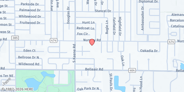 Map showing Clearwater First Church Nazarene at 1875 Nursery Road, Clearwater, FL