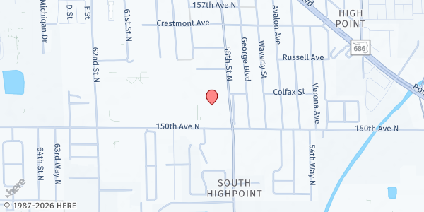 Map showing High Point Elem. at 5921 150th Avenue North, Clearwater, FL