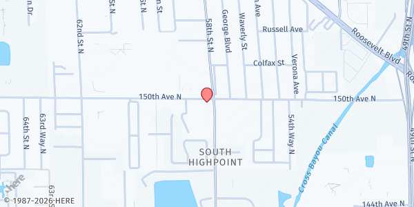 Map showing High Point Neighborhood Center at 5812 150th Avenue North, Clearwater, FL