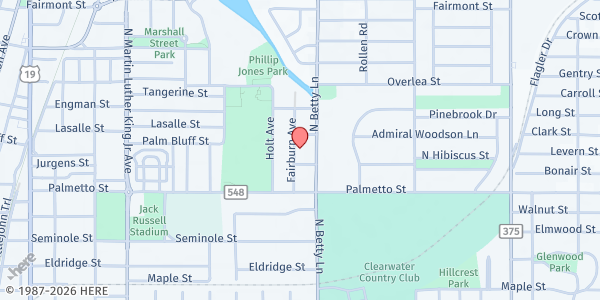 Map showing Homeless Emergency Project - Main Location at 1120 North Betty Lane, Clearwater, FL