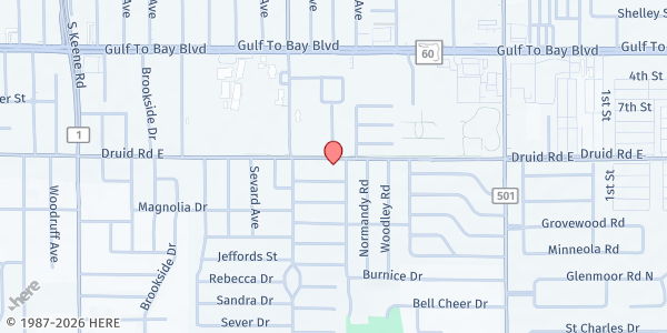 Map showing Open Arms Ministry - St. Paul UMC at 2039 Druid Road, Clearwater, FL
