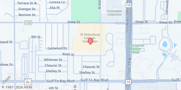 Map showing St. Petersburg College -- Clearwater Campus at 2465 Drew Street, Clearwater, FL