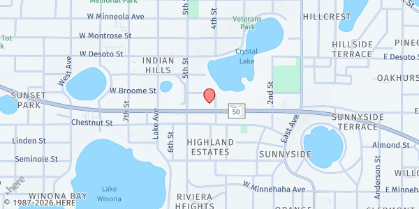 Map showing New Jacobs Chapel Family Matters Food Program at 410 FL-50, Clermont, FL