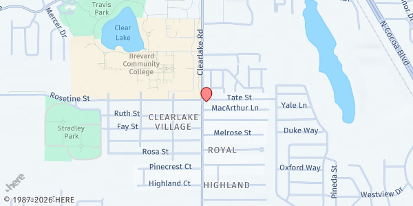 Map showing Faith Family Fellowship of Cocoa at 1496 Clearlake Rd., Cocoa, FL