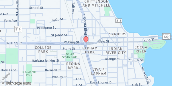 Map showing Metropolitan Missionary Baptist Church Cocoa at 474 W. King Street, Cocoa, FL