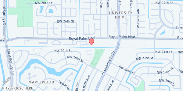 Map showing ROYAL PALM CHRISTIAN CHURCH at 9600 Royal Palm Blvd., Coral Springs, FL