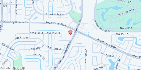 Map showing Temple Beth Orr Community Food Closet at 2151 Riverside Dr., Coral Springs, FL