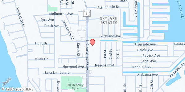 Map showing East Coast Christian Center at 670 N. Courtenay Pkwy. Suite 9, Courtenay, FL