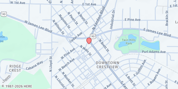 Map showing First Presbyterian Church of Crestview at 492 N. Ferdon Blvd., Crestview, FL