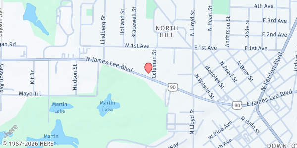 Map showing New Beginnings Church Mission at 404 W. James Lee Blvd., Crestview, FL