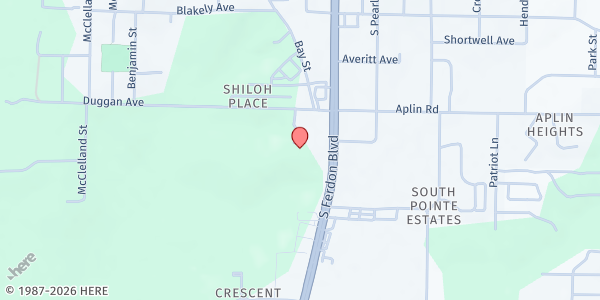 Map showing The South Gate Church at 100 Duggan Ave., Crestview, FL