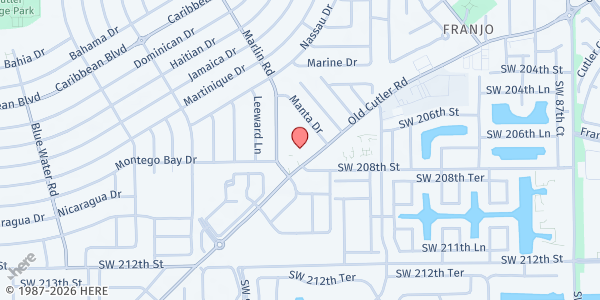 Map showing Cornerstone Church Food Pantry at 20740 Old Cutler Rd, Cutler Bay, FL