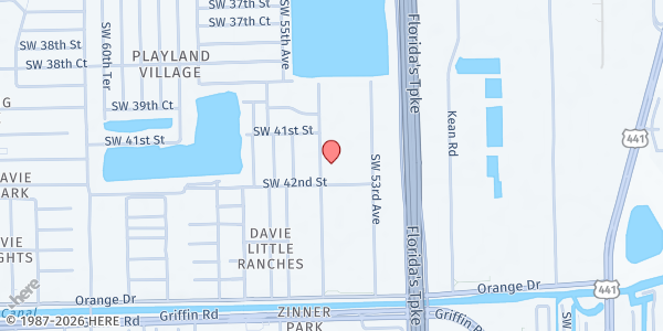 Map showing Davie Community Worship Center at 4140 SW 54th Ave., Davie, FL
