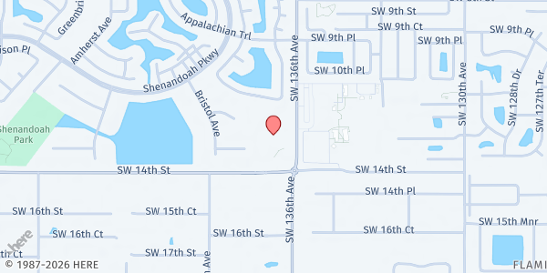 Map showing St. Bonaventure Catholic Church at 1301 SW 136th Ave., Davie, FL