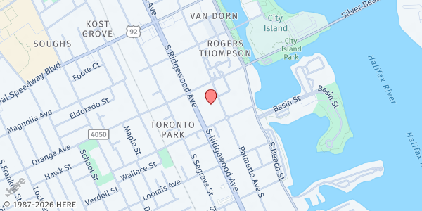 Map showing First Christian Church at 326 S. Palmetto Ave., Daytona Beach, FL