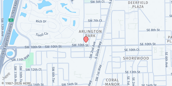 Map showing Christian Love Fellowship Church Food Pantry at 297 SW 10th St., Deerfield Beach, FL