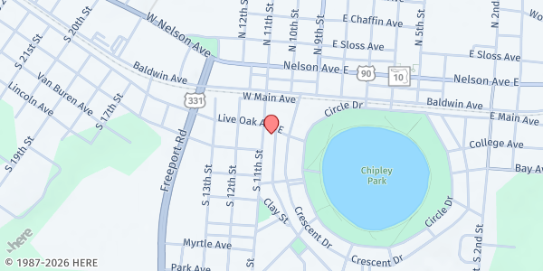 Map showing First Baptist Church of Defuniak Springs at 216 Live Oak Ave. E., DeFuniak Springs, FL