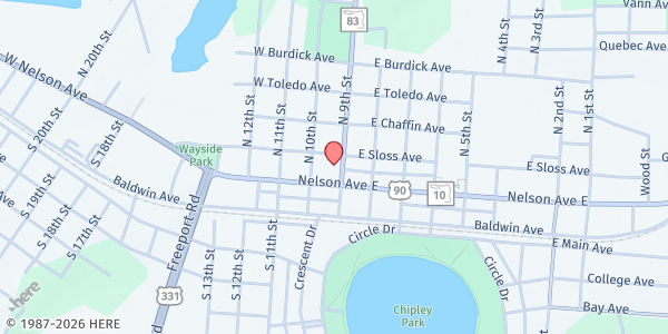 Map showing Matrix Community Outreach Center at 37 N. 9th St., Defuniak Springs, FL