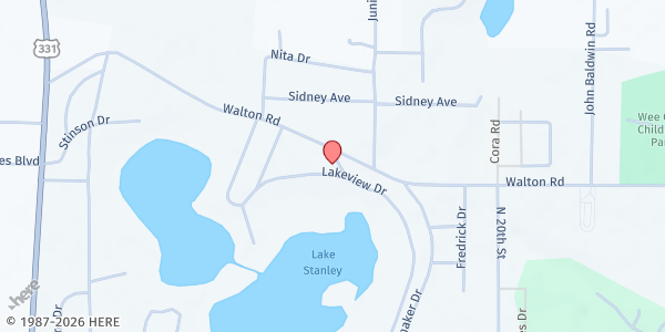Map showing New Life Seventh-Day Adventist Church at 532 Lakeview Dr., Defuniak Springs, FL