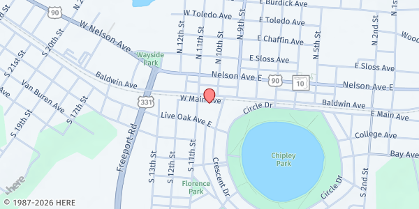 Map showing Tri-County Community Council at 41 W. Main St., Defuniak Springs, FL