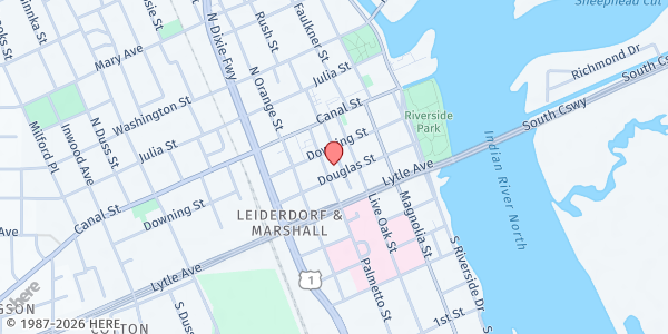 Map showing First United Methodist Church at 215 Palmetto Street, DeLand, FL