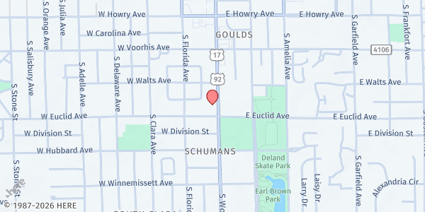 Map showing Neighborhood Center at 434 S Woodland Blvd, DeLand, FL