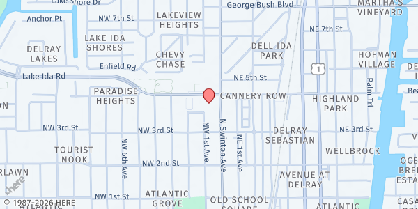 Map showing The Caring Kitchen at 342 N. Swinton Ave., Delray Beach, FL