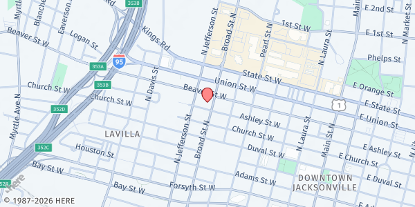 Map showing Clara White Mission at 613 West Ashley Street, Downtown, FL