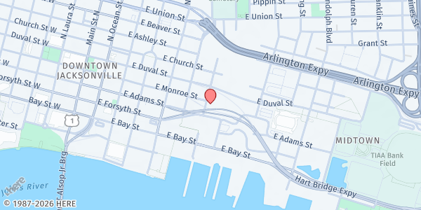 Map showing I.M. SULZBACHER at 611 East Adams Street, Downtown, FL
