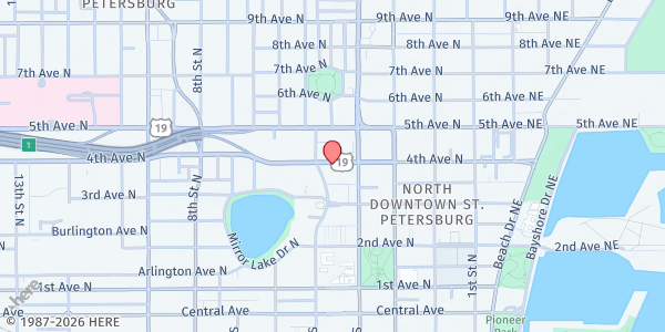 Map showing Peterborough Senior Apartments (Isaiah's Place) at 440 4th Avenue North, Downtown, FL