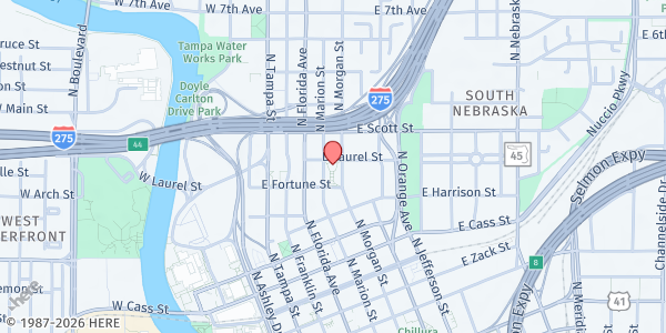 Map showing Tampa Food Not Bombs - Downtown Distribution Site at 1211 North Marion Street, Downtown, FL