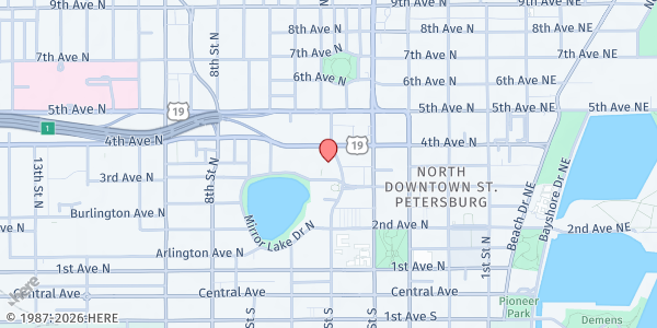 Map showing THE SUNSHINE CENTER at 330 5th Street North, Downtown, FL
