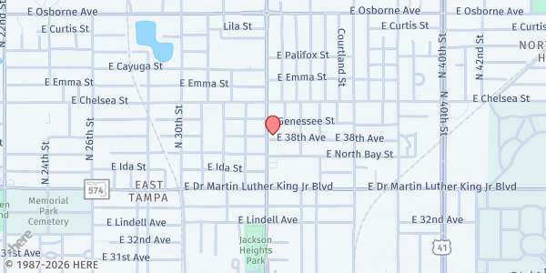 Map showing Greater Mt. Carmel AME at 4209 North 34th Street, East Tampa, FL