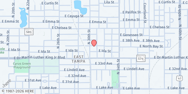 Map showing New Bethel Progressive Missionary Baptist Church at 3007 East North Bay Street, East Tampa, FL