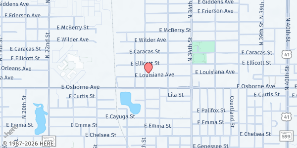 Map showing New Hope Missionary Baptist Church at 3005 East Ellicott Street, East Tampa, FL