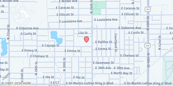 Map showing Potter families the food pantry at 3224 East Cayuga Street, East Tampa, FL