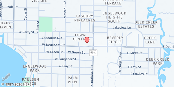 Map showing Indian Mound Park at 36 West Dearborn Street, Englewood, FL