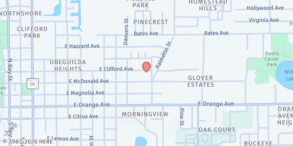 Map showing Lake Cares at Bates Neighborhood Resource Center at 1128 E. Clifford Ave., Eustis, FL