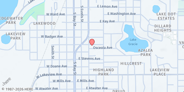 Map showing St. Mary of the Lakes Catholic Church at 218 Ocklawaha Avenue, Eustis, FL