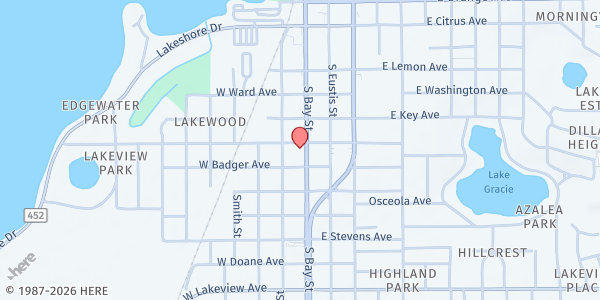 Map showing W.I.N. 1 Ministries Food Pantry at 612 S. Bay St., Eustis, FL