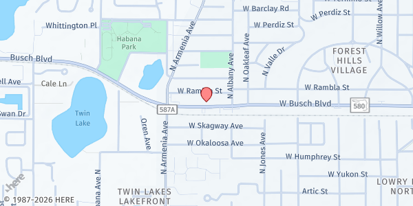 Map showing St. George Coptic Orthodox Church at 2135 West Busch Boulevard, Forest Hills, FL