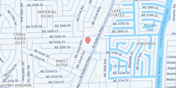 Map showing Coral Ridge Presbyterian Church at 5555 N. Federal Hwy., Fort Lauderdale, FL