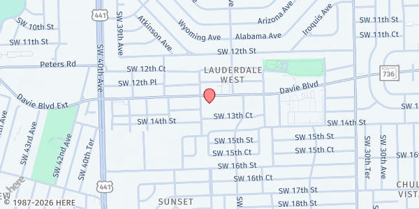 Map showing Sunset Presbyterian at 3550 Davie Blvd., Fort Lauderdale, FL